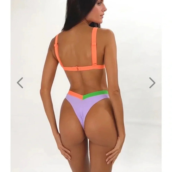 NWT OneOne Swimwear Bikini SET Wellfleet Purple Green Orange Lilac Kameron Jesse - Picture 6 of 13